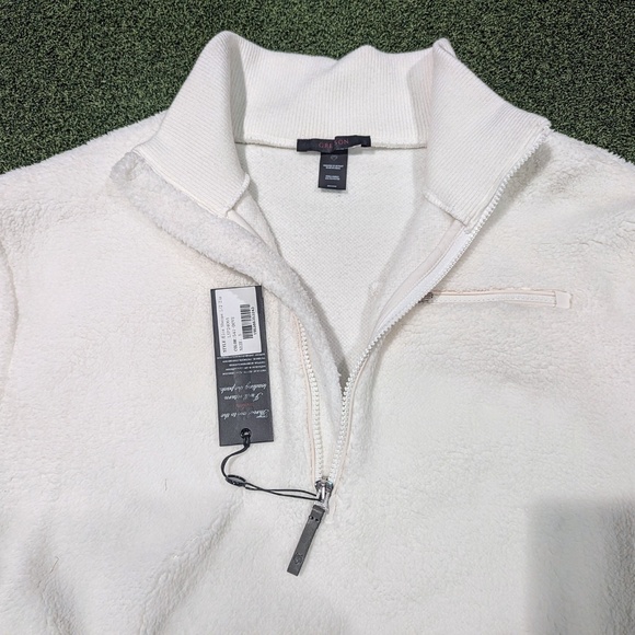 Greyson Eira Sherpa 1/2 Zip Pull Over in Dove White/Dogwood flower embroidery - Picture 8 of 8